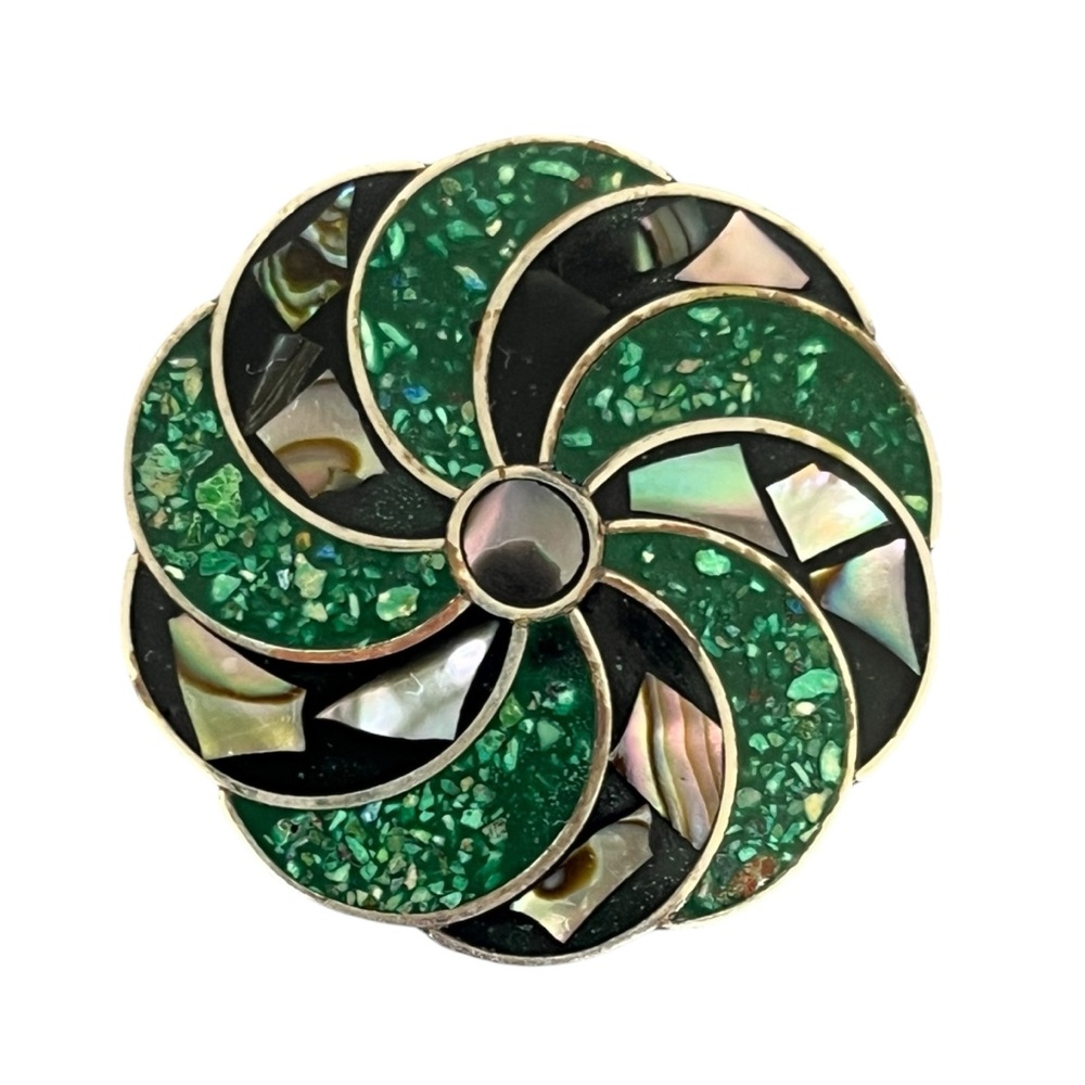 Vintage Pinwheel Flower Abalone Pinwheel Brooch Pendant Alpaca Mexico